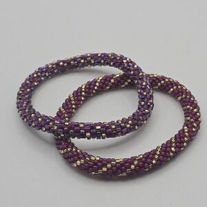 Handmade Purple Seed Bead Bangle Bracelets *Lot of‎ 2* Witchy Whimsigoth